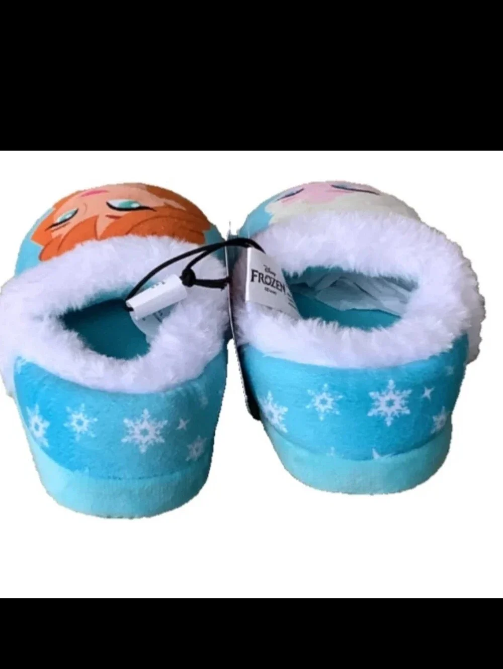 Disney Frozen Elsa & Anna Slippers Slip-On Blue White Fuzzy Sz 7-8 Toddler